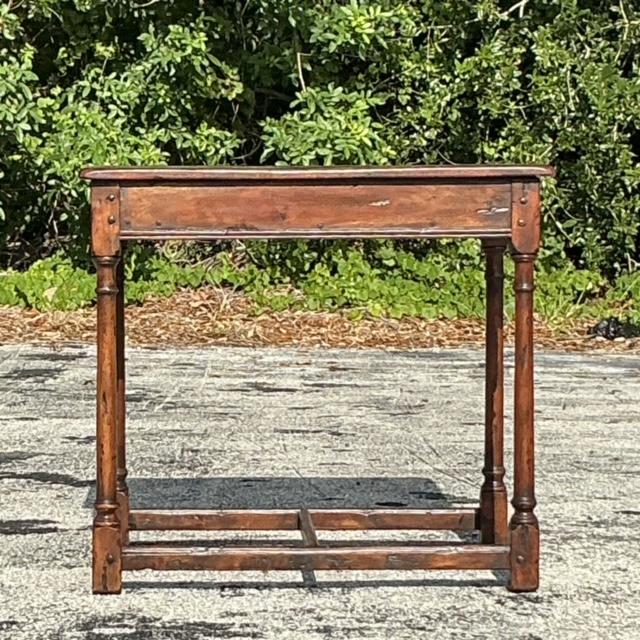 Wood Vintage Boho Theodore Alexander “Castle Bromwitch” Reclaimed Wood Side Table For Sale - Image 7 of 12