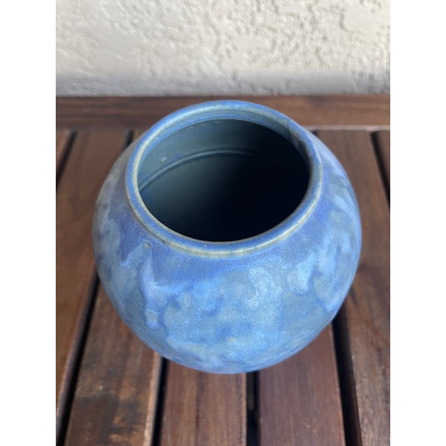 Folk Art Folk Art Pottery Brush McCoy Vellum Blue Glaze Vase For Sale - Image 3 of 5