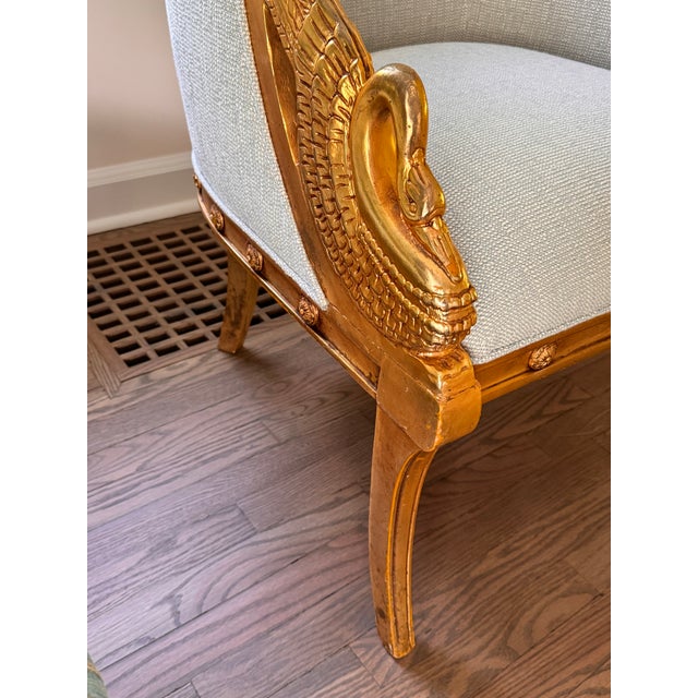 Pair of Mid 20th Century French Empire Style Barrel-Back Carved and Gilt Chairs For Sale - Image 9 of 10