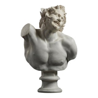 Hand-Carved Natural Marble Bust Sculpture – Bust of a Drunken Satyr For Sale