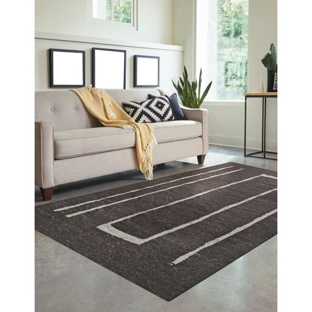 Brown 9x12 Talia Delicate Brown Kilim Minimalist Geometric Flatweave Wool Carpet Rug For Sale - Image 8 of 10
