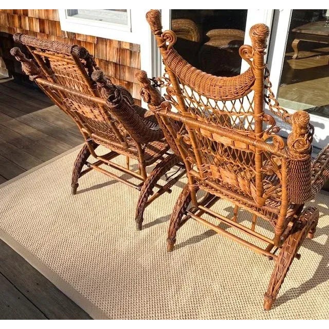 A Pair of American Antique Woven Wicker Rocking Chairs For Sale - Image 9 of 12