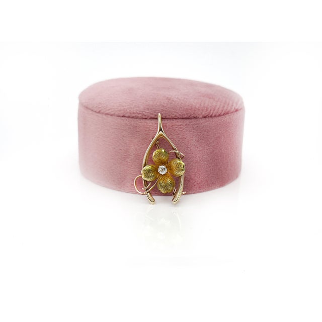 Victorian Antique Wishbone & Four Leaf Clover Brooch, 10k For Sale - Image 3 of 8