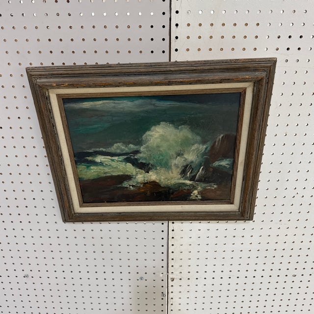 Blue 1970s Vintage Seascape Oil Painting on Canvas ~ Framed & Signed For Sale - Image 8 of 9