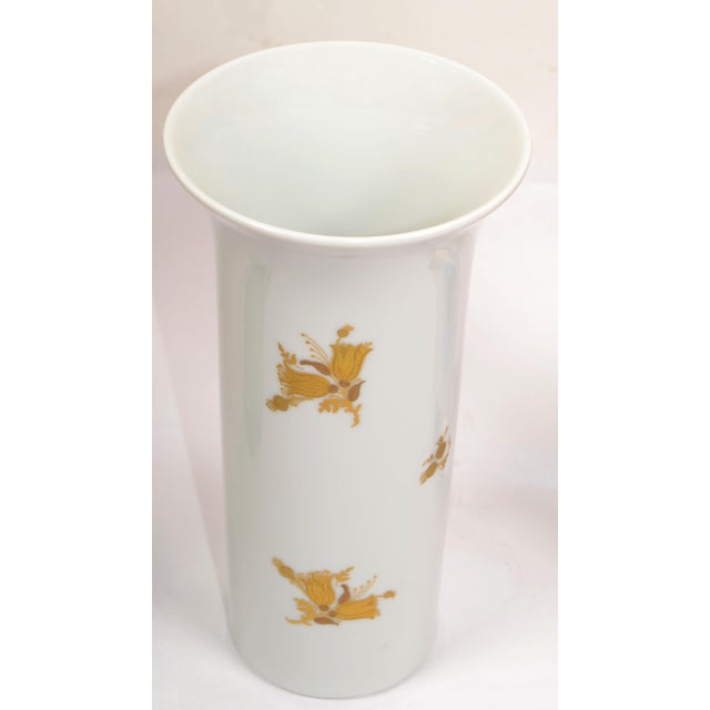 Rosenthal Germany 1960s Original Rosenthal White Porcelain Flower Vase Hand Painted Gold Leaf Flowers For Sale - Image 4 of 12