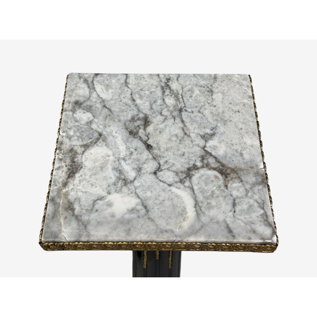 Ebony Hollywood Regency, Marble Top Pedestals, Ebonized Wood, Bronze, France, 1960s For Sale - Image 8 of 11