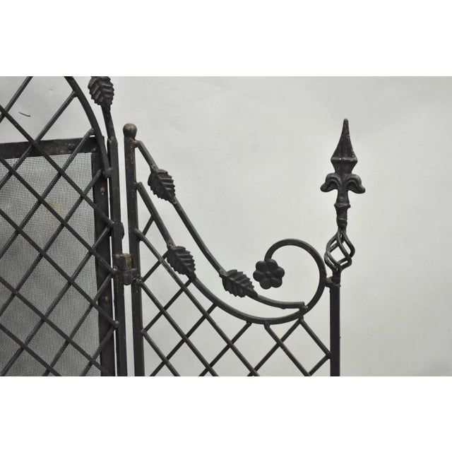 Black Antique Gothic Arts & Crafts Wrought Iron Scrolling Folding Fireplace Screen For Sale - Image 8 of 18