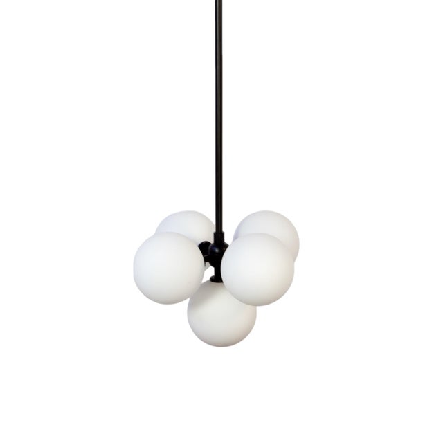 Not Yet Made - Made To Order Bunch Pendant, Black, 26in H, Modern, 5 Inch Glass Globes, by Research.Lighting, Modern, Minimal Hanging Light For Sale - Image 5 of 8