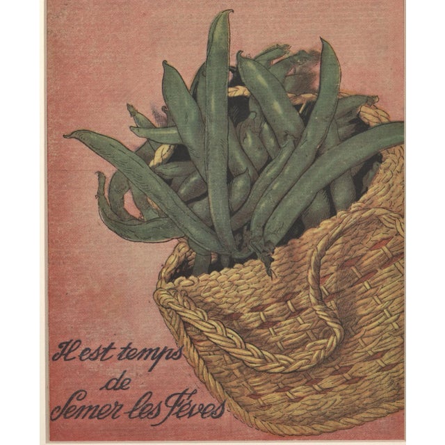 French Country Matted French Mid-Century Country Kitchen Art-Vegetables-Green Beans, Matted For Sale - Image 3 of 3