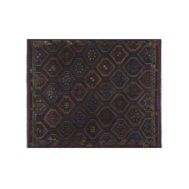 Vintage Unusual Pattern Jajim Kilim 7'5'' X 9'6'' 90'' x 115'' / 228 x 292 cm Hand woven with high quality pure wool...