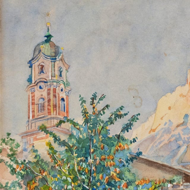 'South Tyrol Landscape With Church' by Reinhard Caspar, Modern German Watercolor, Karlsruhe, Dachau For Sale - Image 4 of 8