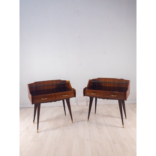 Mid-Century Italian Bedside Tables with Double Glass Tops, 1950s, Set of 2 For Sale - Image 6 of 18