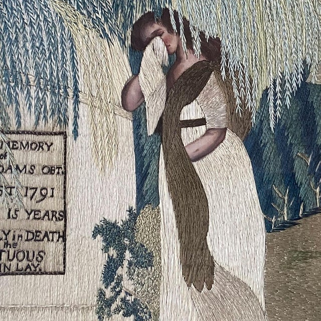 American New England School Silk and Needlework Mourning Picture to A. Adams For Sale In Denver - Image 6 of 12