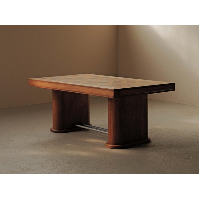 Art Deco Oak and Walnut Marquetry Table, France, 1940 For Sale - Image 9 of 16
