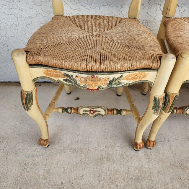 Wood Habersham French Country Dining Chairs Rush Hand Painted For Sale - Image 7 of 12