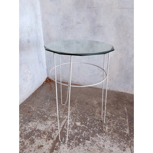 Vintage Art Deco Glass Top Side Table with Metal Frame, 1960s, in Good conditions. Designed 1960 to 1969