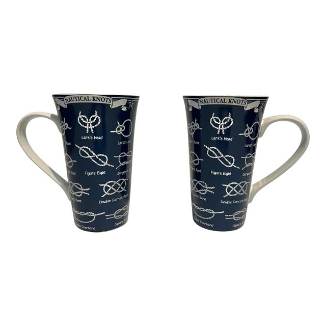 Vintage Blue Nautical Coffee Latte Mugs- 2 For Sale
