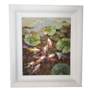 C Lewis (Chen Tai-Yu), Koi Carp, Oil on Canvas, 1990 For Sale