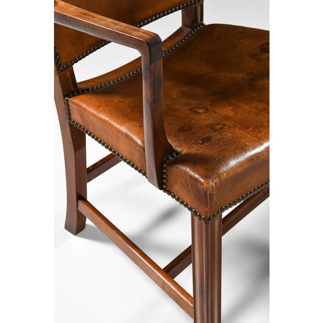 Armchair in Cuban Mahogany and Niger Leather attributed to Kaare Klint, 1930s For Sale - Image 6 of 8