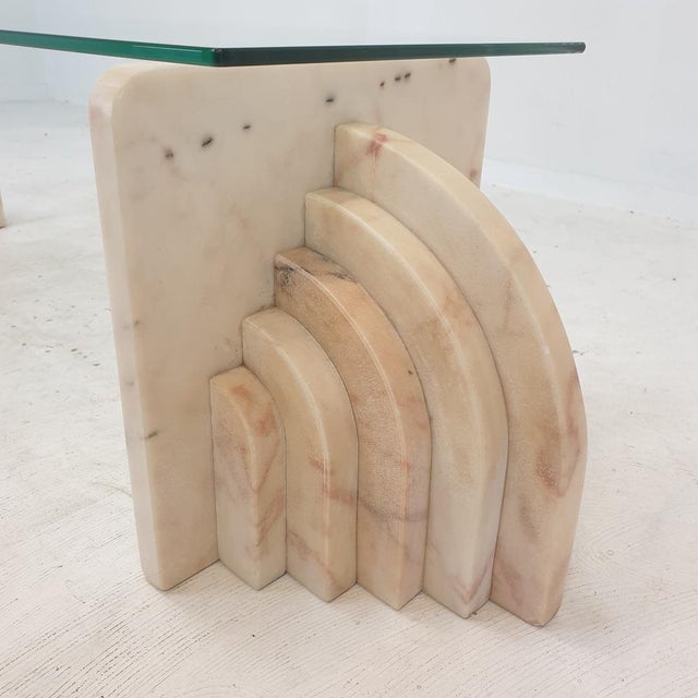 Glass Italian Marble Coffee Table with Glass, 1970s For Sale - Image 7 of 14