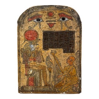Egyptian Revival Clay Plaque Depicting the Harpist's Stele - Funerary Object For Sale