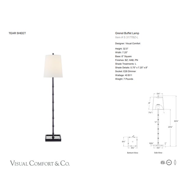 Visual Comfort Signature Grenol Buffet Lamp in Bronze with Linen Shade Designer: Visual Comfort Signature Height: 32.5"...