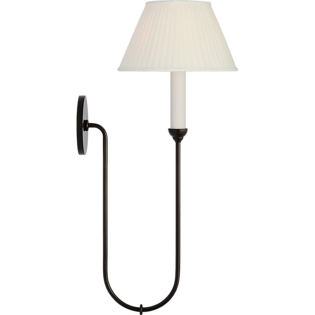 Visual Comfort Amber Lewis for Visual Comfort Signature Ingela 24" Single Sconce in Modern Iron with Silk Pleat Shade For Sale - Image 4 of 9