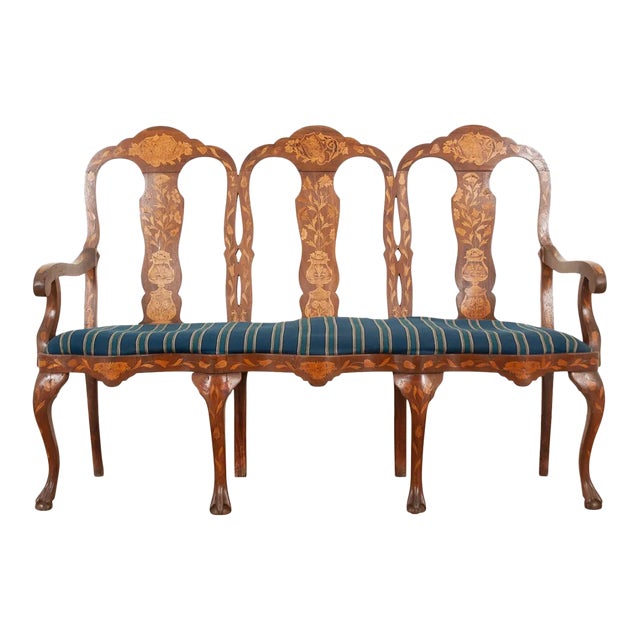 Dutch 18th Century Three-Seat Marquetry Inlay Settee For Sale