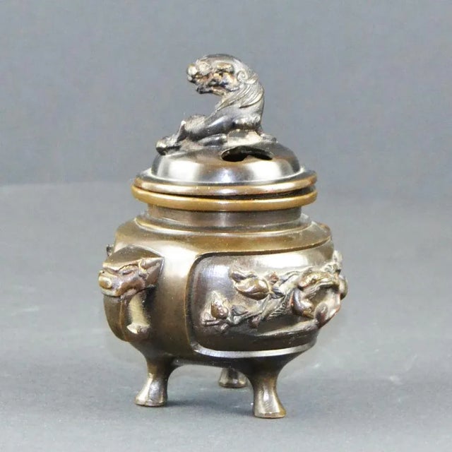Brown Vintage Oriental Incense Burner in Bronze, 1920s For Sale - Image 8 of 11