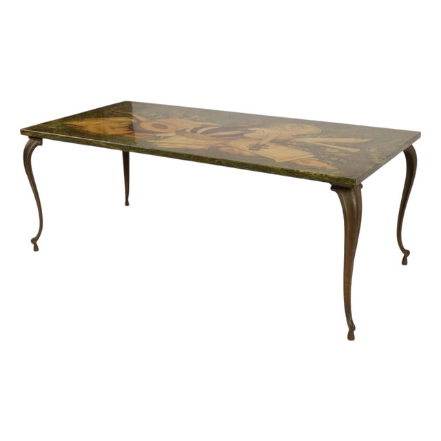 Scagliola Florentine Marble & Brass Trompe l'Oeil Cocktail Table For Sale