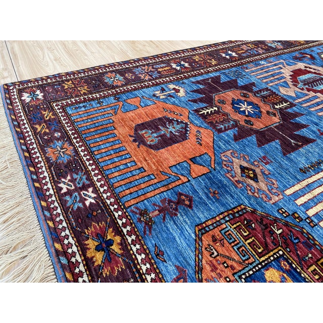 1980s 5x7 Ft. Blue Karachov Kazak Design Handknotted Wool Rug For Sale - Image 5 of 10