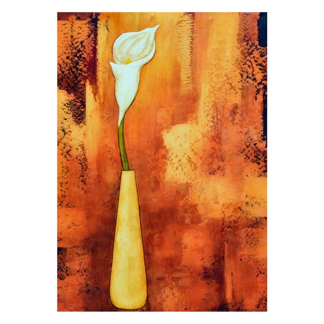 Mid Century Modern Calla Lily in Bloom Still-Life in Oil on Board Gorgeous Mid Century Modern still life of Calla Lily...