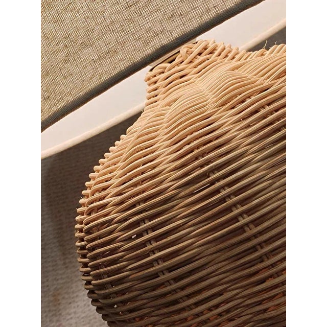 Light Beige Linen & Spherical Rattan Lamp For Sale - Image 6 of 7