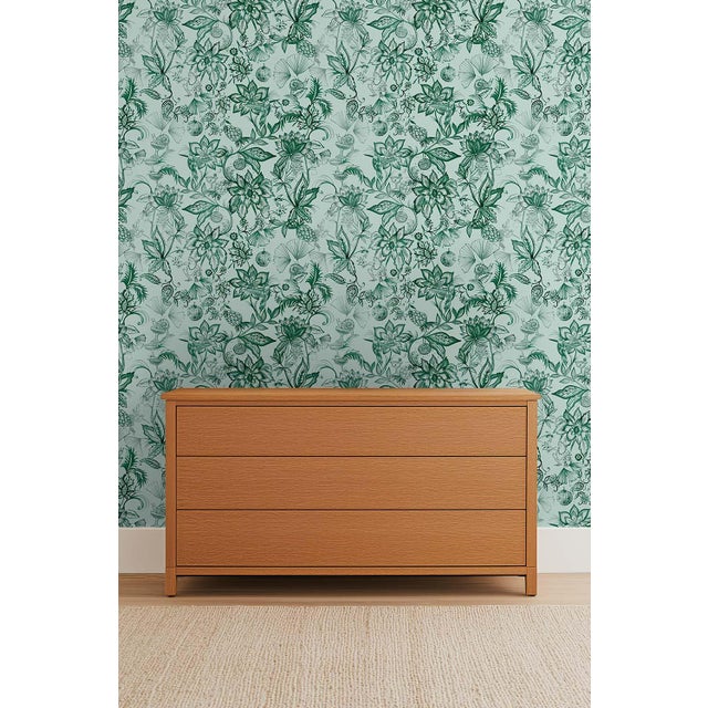 Floral & the Frog Chinoiserie Grasscloth Wallpaper by House Party | Jade Green | 8 Yards For Sale In Charlotte - Image 6 of 8