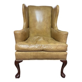 Petite Leather Wingback by Hickory Chair For Sale