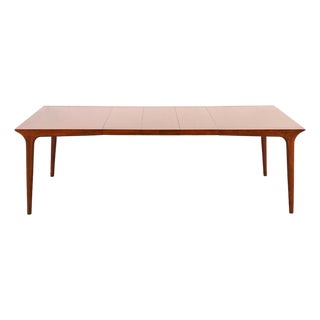 John Van Koert for Drexel Mid-Century Modern Sculpted Walnut Extension Dining Table, Newly Refinished For Sale