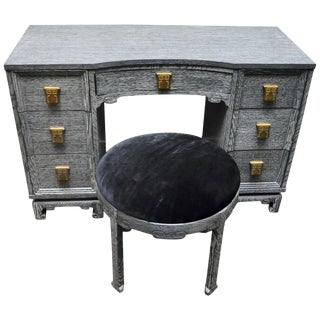 Midcentury Cerused Vanity and Stool For Sale