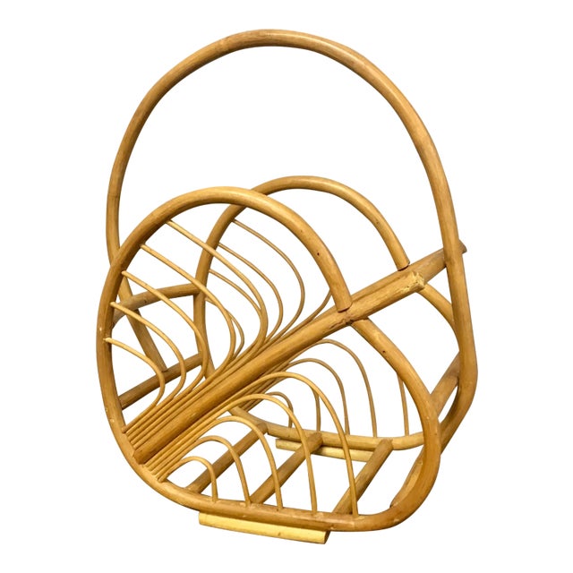 1960s Bamboo Rattan Magazine Holder For Sale
