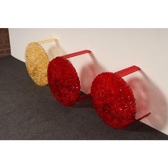Set of Three Red and Gold Acrylic "T" Tables by Patricia Urquiola for Kartell For Sale - Image 11 of 18