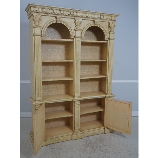 Traditional Crackle Painted Finish Double Arched Top Open Bookcase For Sale - Image 3 of 16