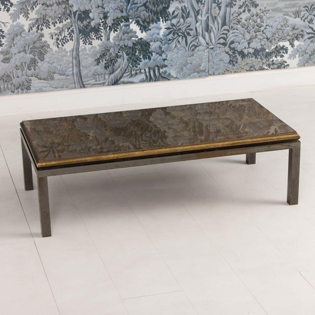 Metal Mid 20th Century Attributed to French Maison Jansen Bronze and Églomisé Coffee Table For Sale - Image 7 of 18