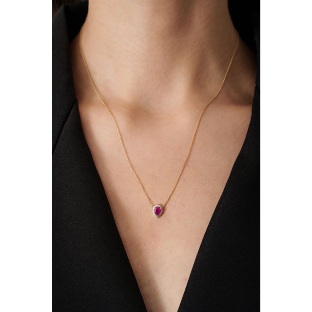 Not Yet Made - Made To Order 18k Gold Natural Ruby Diamond Pear Pendant Necklace For Sale - Image 5 of 13