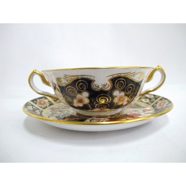 Ceramic Early 20th Century Royal Crown Derby 2451 Traditional Imari Bone China Soup Cup Bowl & Saucer Set - 4pcs For Sale - Image 7 of 14