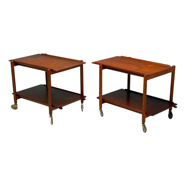 Poul Hundevad, Danish Modern, Teak, Expandable Bar Carts, Denmark, 1950s For Sale
