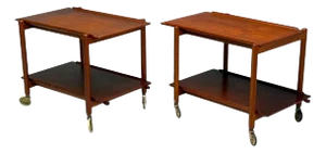 Poul Hundevad, Danish Modern, Teak, Expandable Bar Carts, Denmark, 1950s