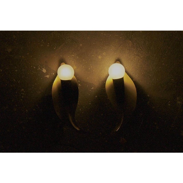 Leaf Shaped Brass Sconces, Italy, 1950s, Set of 2 For Sale - Image 4 of 6