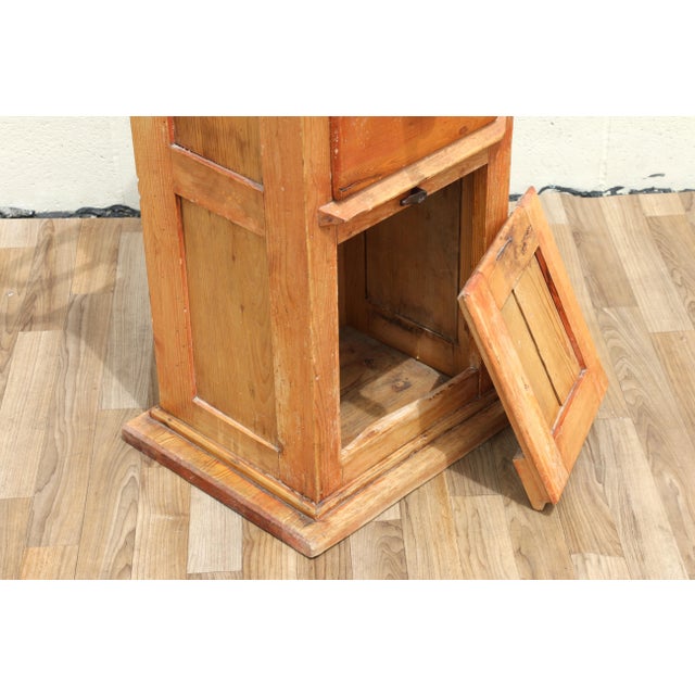Antique Tall Standing Coffee Grinder | Cast Iron Wheel & Solid Pine Cabinet | Industrial Country Store Mill For Sale - Image 16 of 18