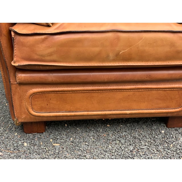 Pair Large-Scale French 1970s Cognac Saddle Leather Armchairs For Sale In Minneapolis - Image 6 of 18