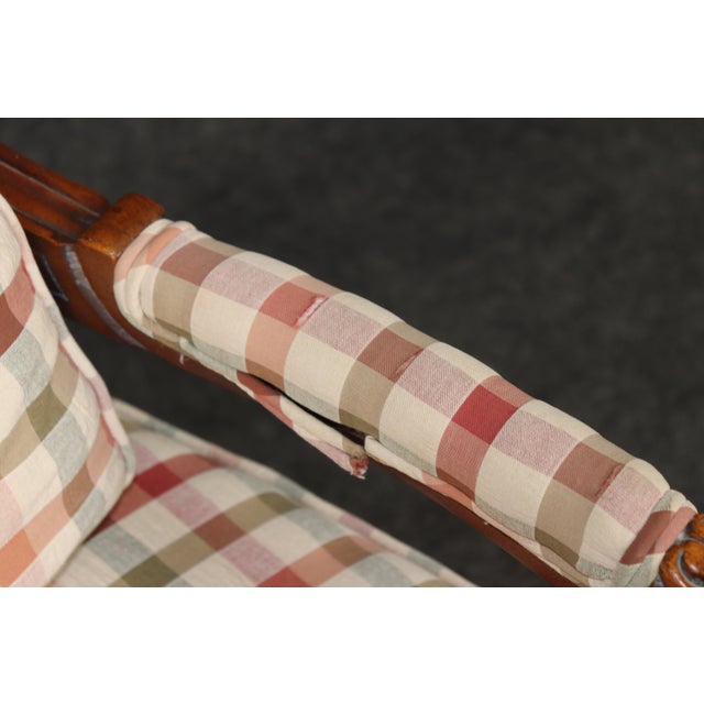 Textile Pair Louis XV Style Carved Wood Armchairs With Plaid Upholstery For Sale - Image 7 of 15