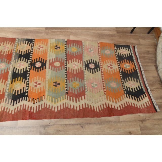 1970s Vintage Turkish Handmade Wool Cotton Orange Kilim Rug For Sale In San Francisco - Image 6 of 11